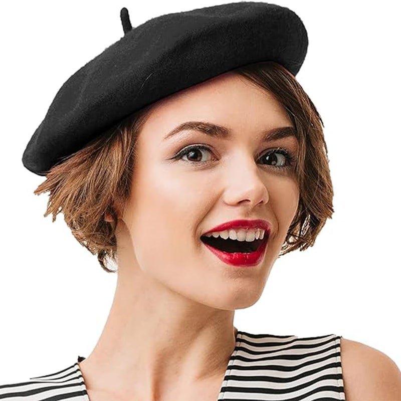 Kangaroo Vintage Classy French Hats - Stylish Wool for Adults for Cosplay and Costume Party - Beret for Men and Women Black - Image 1